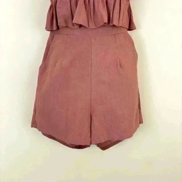 Vici Blush Pink Strapless Ruffled Pockets 70’s 100% Cotton Shorts Romper Size M - Picture 5 of 16